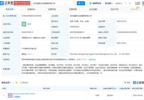 抖音集團在深圳投資成立供應鏈管理公司,注冊資本20億