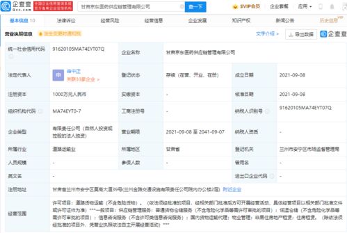 京東于甘肅成立醫藥供應鏈管理新公司,注冊資本1000萬